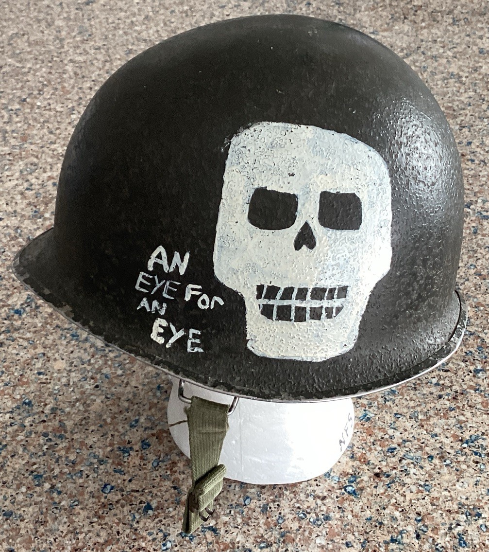 WWII US M1 Front Seam Helmet Shell w/ Vietnam Liner, Trench-Art
