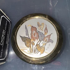 The Art Of Chokin Trinket Dish With Lid 24k Gold Trim With Butterfly & Lillys