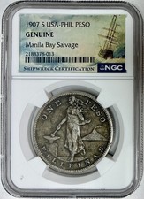 1907-S USA-Philippine Peso, NGC Genuine, Manila Bay Salvage