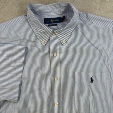 Polo Ralph Lauren Shirt Mens XL Blue White Seersucker Striped Pony Button Down