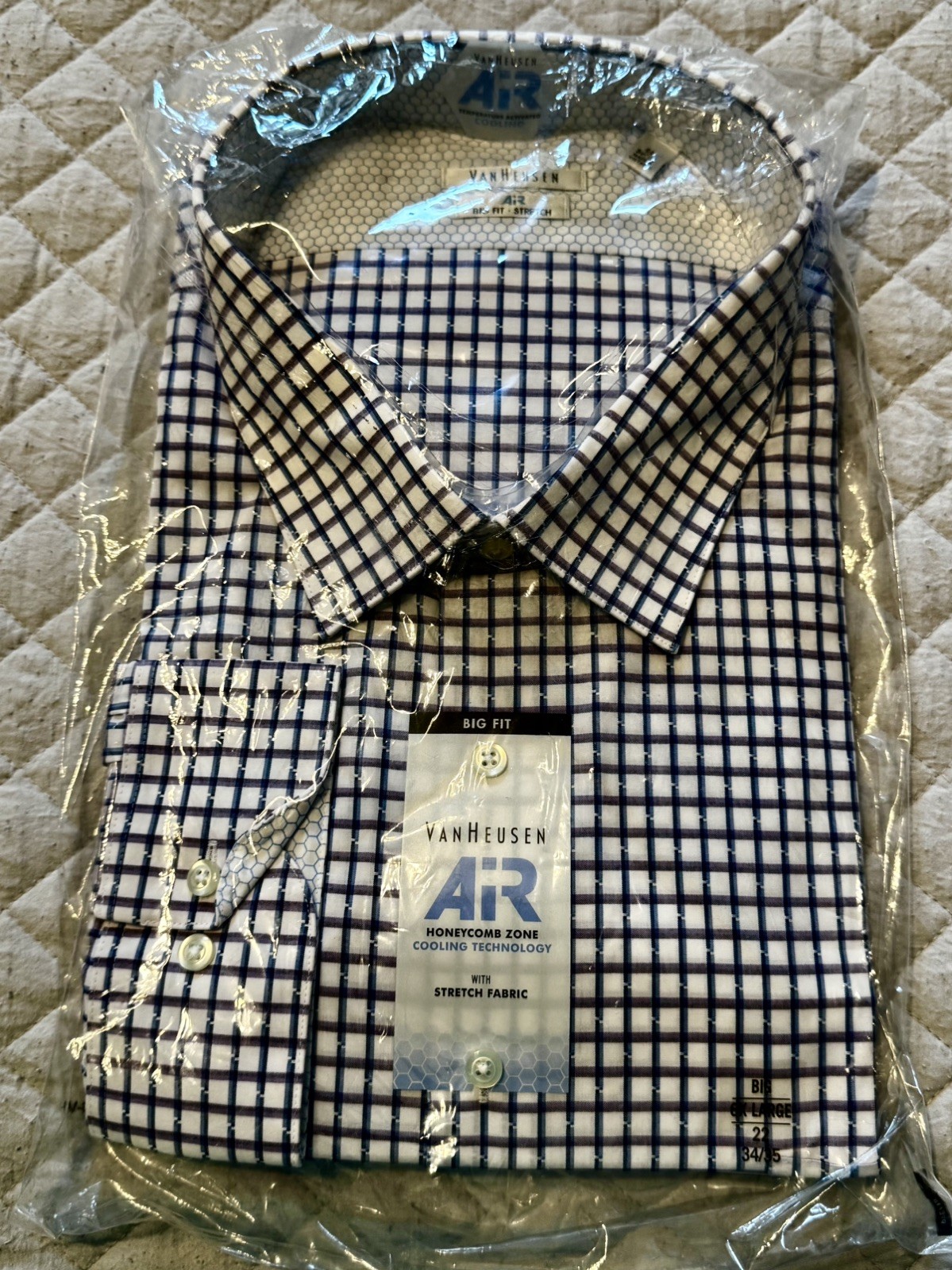 VAN HEUSEN Air BigFit Stretch Cooling Purple Blue Shirt Men's 22 34-35 NWT $60 