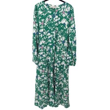 LOFT Midi Dress Womens 14T Tall Green Floral Long Sleeve Pockets Flowy Boho