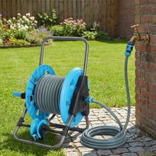 Portable 60m Reinforced Tough Garden Hose Pipe Reel Cart Trolley Free Standing
