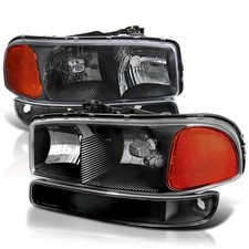 Black Headlights Bumper Lights 1999-2006 GMC Sierra 1500 2500 3500 Pair Assembly