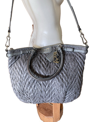 COACH Nylon Chevron Quilted 15  Satchel Shoulder Purse Dark Gray Lindsey Madison