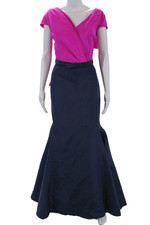 Oscar de la Renta Womens Cap Sleeve Zipped V-Neck Dress Pink Blue Size 14