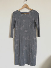 White Stuff Dress Size 8 Grey Pockets Stretch VGC Floral 3/4 Sleeves Capsule