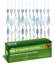 De-Bird 12-Pack Easy-Install Bird Scare Rods – Deterrents for Outdoor Woodpec...
