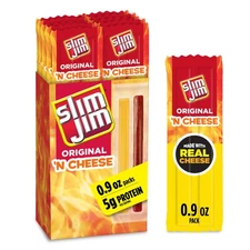 Slim Jim Beef & Cheese Smoked Meat Sticks, Original, 0.9 oz (10 Count)