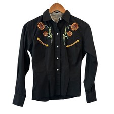 H Bar C Ranchwear 50s Embroidered Western Shirt Sunflower Pearl Snap Womens S