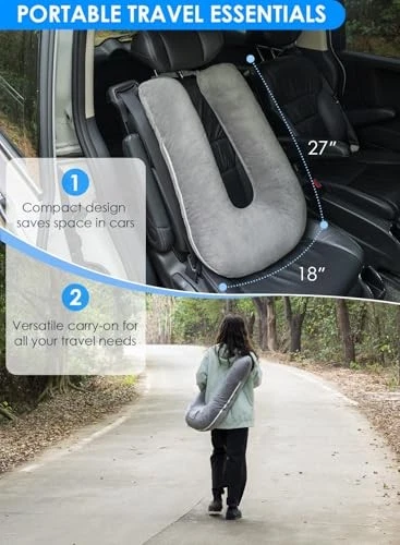 Adjustable Grey Travel Neck Pillow for Car Sleeping Support  