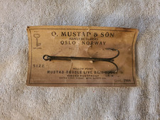 Vintage raro O.Mustad & Son #7904 taglia 2/0 doppio gancio esca vivo su carta display