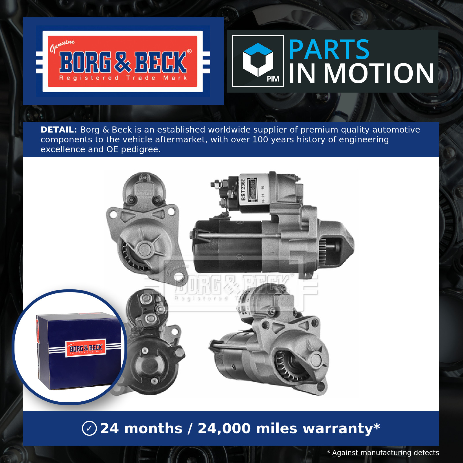 Starter Motor BST2362 Borg & Beck 1027772 1416226 95FB11000BC 95FB11000BD New