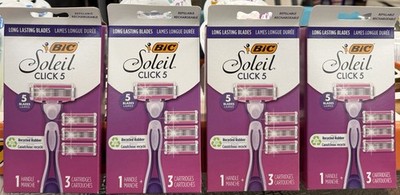 Lot Of 4 BIC Soleil Click 5 Women's Disposable Razor with 1 Handle and 3 Refills