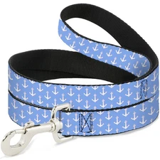 Dog Leash Anchor2 Monogram Baby Blue/Baby Pink/White NARROW 0.5"