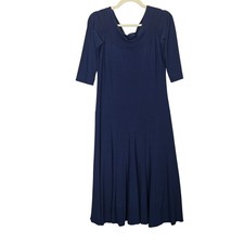Joseph Ribkoff Navy Blue Boat Neck 3/4 Sleeve Midi Dress Small Minimalist Slinky