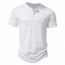Mens Solid Button Henley T Shirt Casual Short Sleeve Slim Grandad Tee Cotton Top