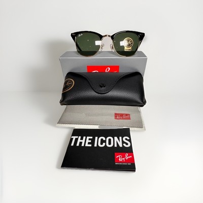 New Ray-Ban Clubmaster RB3016 W0365 Blk/Gold G-15 145mm Sunglasses