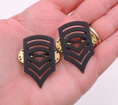 2 USMC RANK PIN CHEVRON: GUNNERY SERGEANT MARINE CORPS BLACK METAL Lapel Collar
