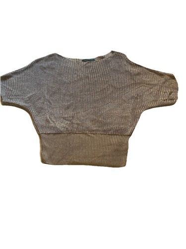 Lauren Ralph Lauren Gold Metallic Knit Top Blouse Puffy Short Sleeve Women’s L - Picture 3 of 8