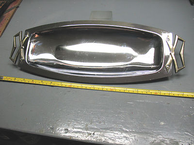 VINTAGE KROMEX  DECO  BREAD  TRAY CADDY  CHROME &  GOLDTONE 17 ''  LONG  NICE 