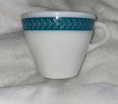 CORNING Turquoise Bluegrass Pattern Tea Cup Mug 721 Laurel Leaf 3.5  x 3  EUC