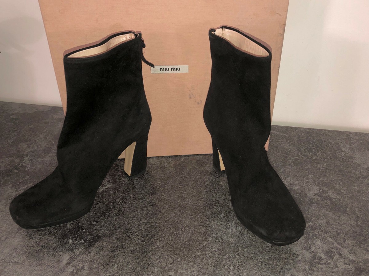 Luxurious Black Suede Ankle Boots MIU MIU Size 36 New/Box