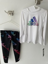 NEW WITH TAGS Girls Adidas 2-Piece Size 4 Lightweight Logo Hoodie Leggings Set