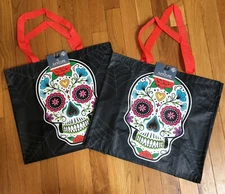 Set of 2: Day of the Dead🌺SUGAR SKULL💀🌸Tote Bags Reusable Shopping Totes~NWT