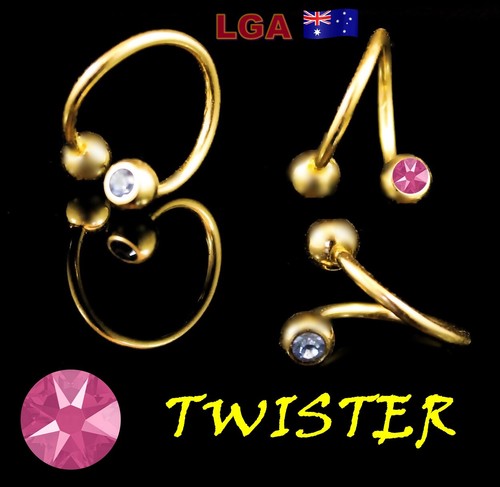 Gold Pl twister FUSCHIA Balls Labret Helix Ring Lip 16g 10 mm Free Post +++ - Picture 5 of 8