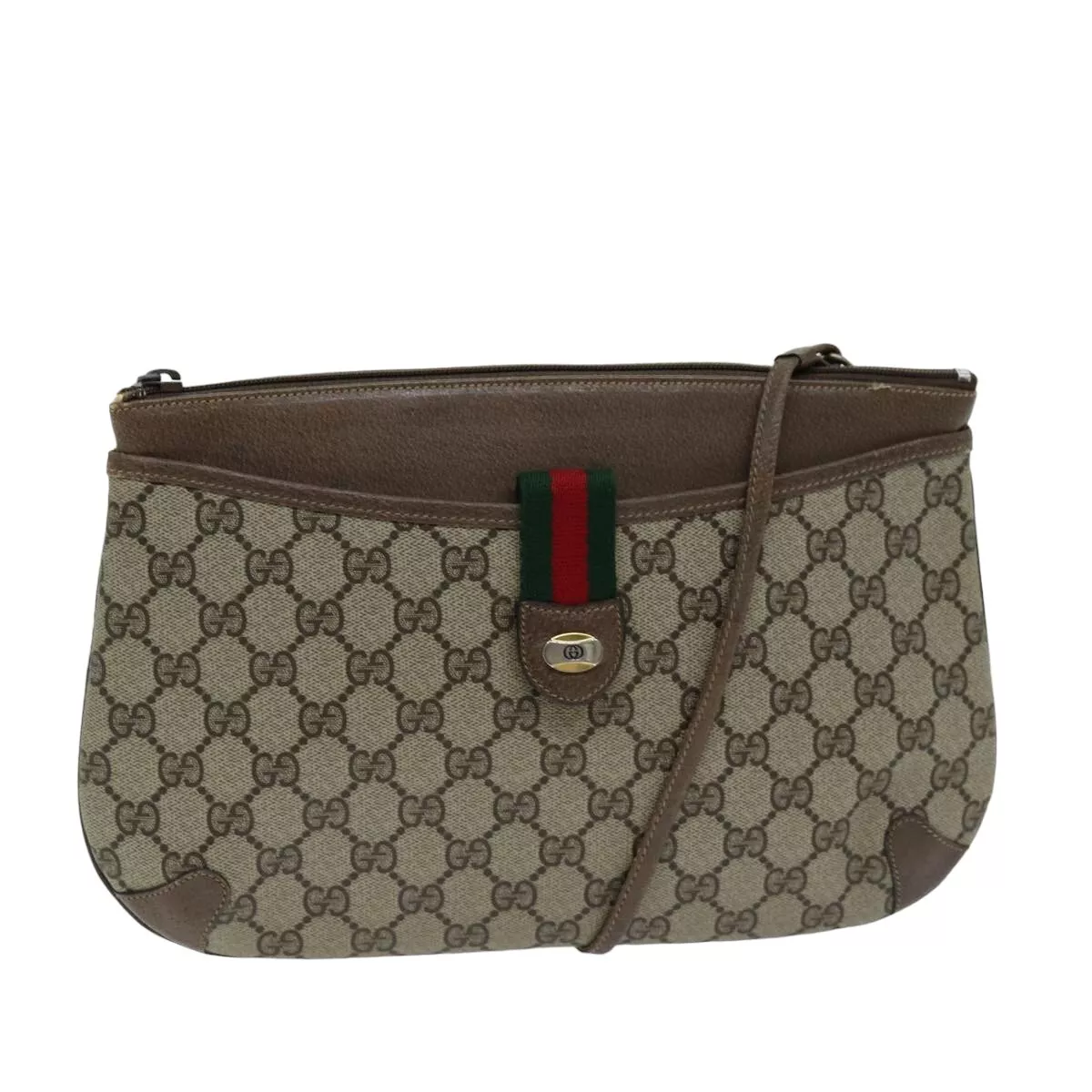 Sac à bandoulière GUCCI GG Supreme Web Sherry Line PVC cuir beige authentique 76697