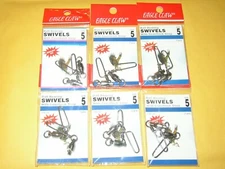 6 Packages Eagle Claw Saltwater Sz 5 Ball Bearing Swivels Coastlock Snaps 71 lb 