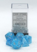 Chessex Luminary Polyhedral 7-Dice Set - 'Sky With Silver', Würfel Für Pen&Paper, Langlebig Und Farbenfroh