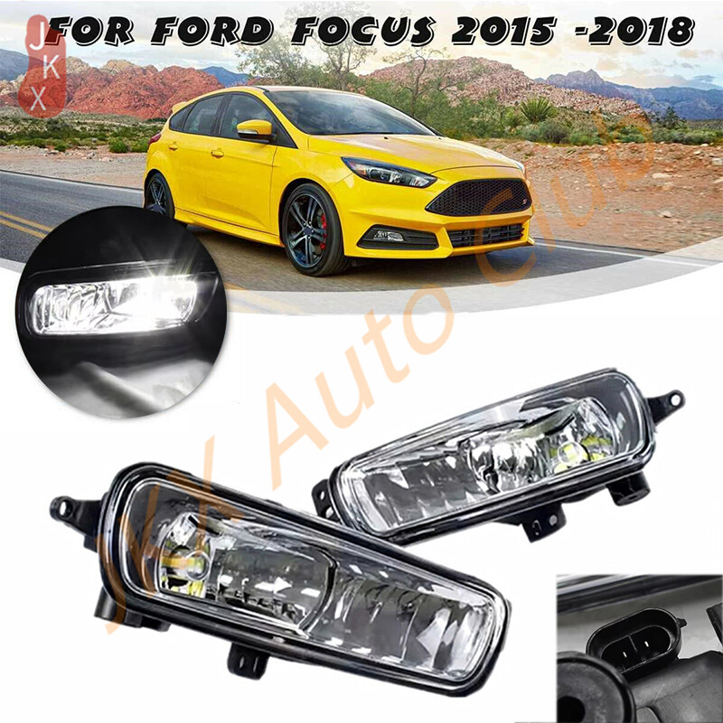 Fog Light Covers For Ford Focus 2015-2018 - Pair Of Black ABS Plastic Lamp Covers