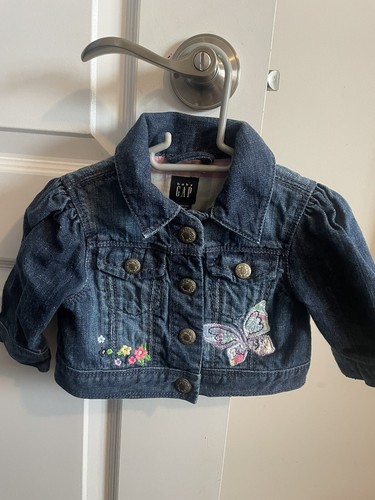 Baby Gap Denim Jean Cropped Jacket Embroidered Butterfies Girl's Size 2 Years