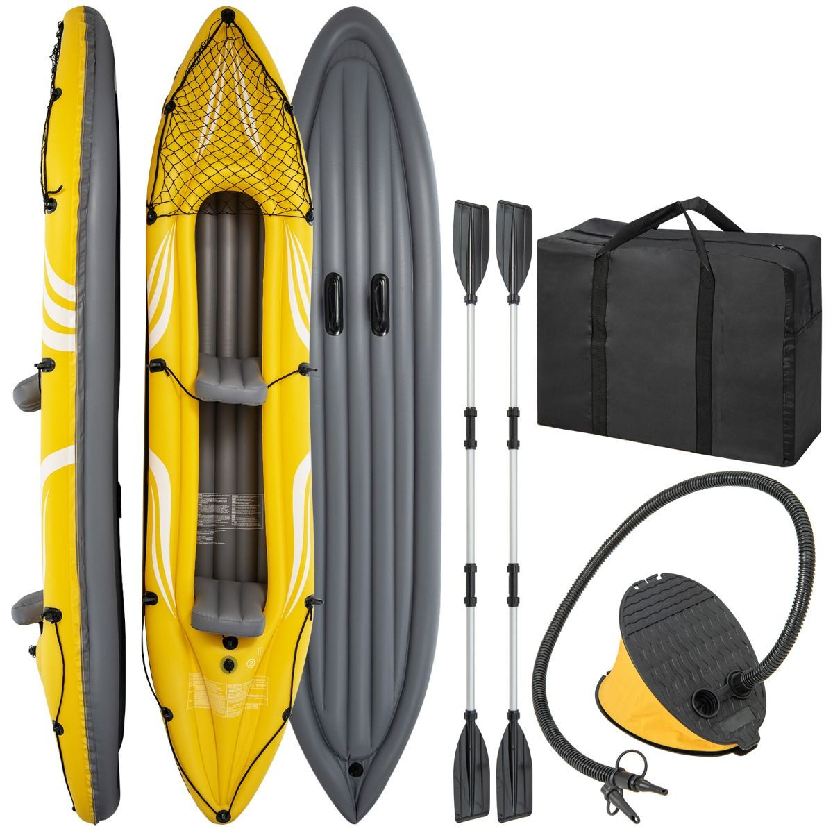 Kayak gonflable 2 places bleu avec pagaie double pour mer et rivière