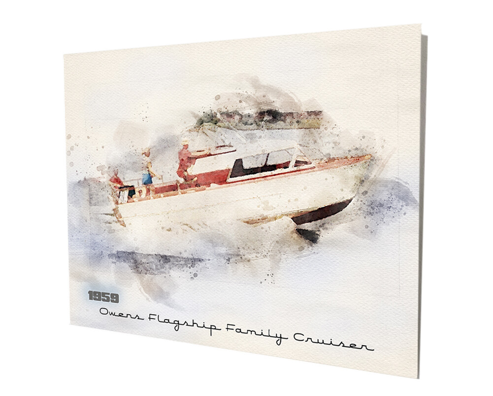 1959 Owens Flagship Family Cruiser Boat Design 16x20 Aluminum Wall