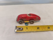 Vint Speedway 4 Red Tin Windup Racer Race Car Old Toy. Wind Works Good. Nice.