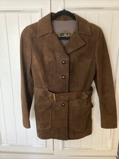 Vintage Cortefiel Spain Women's Brown Belted Suede Coat 44 M