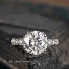 2.85CT Round Cut Lab-Created Diamond 14K White Gold Over Engagement Wedding Ring