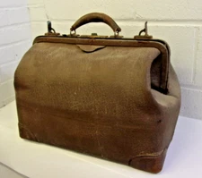 Early Leather Large Doctors Medical Bag Antique Vintage