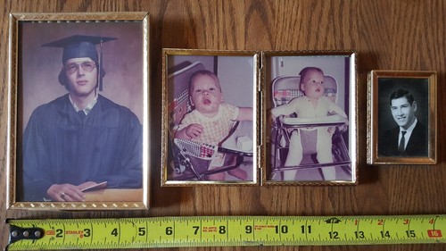 Photo Frames Gold Color Metal + Vintage Photos Graduation Baby Desktop Hang