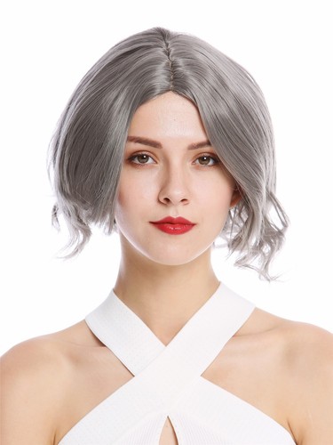 Perruque Femme Courte Bouclée Grise Valentia 51 – Synthétique – Longueur 30 Cm – Neuve Avec étiquettes
