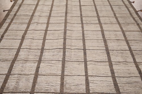 All-Over Checkered Moroccan Oriental Area Rug 8x12 Ivory Wool Handmade Carpet - Picture 4 of 17