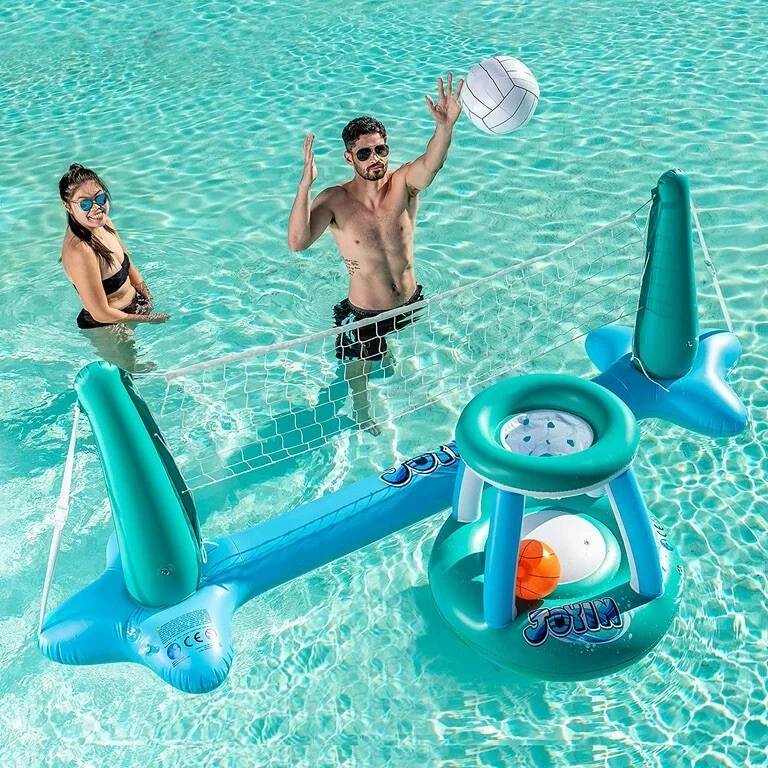 JOYIN 2 Juegos Inflables Piscina Flotador Red Voleibol y Aros de Baloncesto. Foto 4 de 4