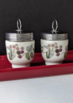 Vintage Set Of 2 Royal Worcester Porcelain Egg Coddler Lavinia Raspberry Fruit 