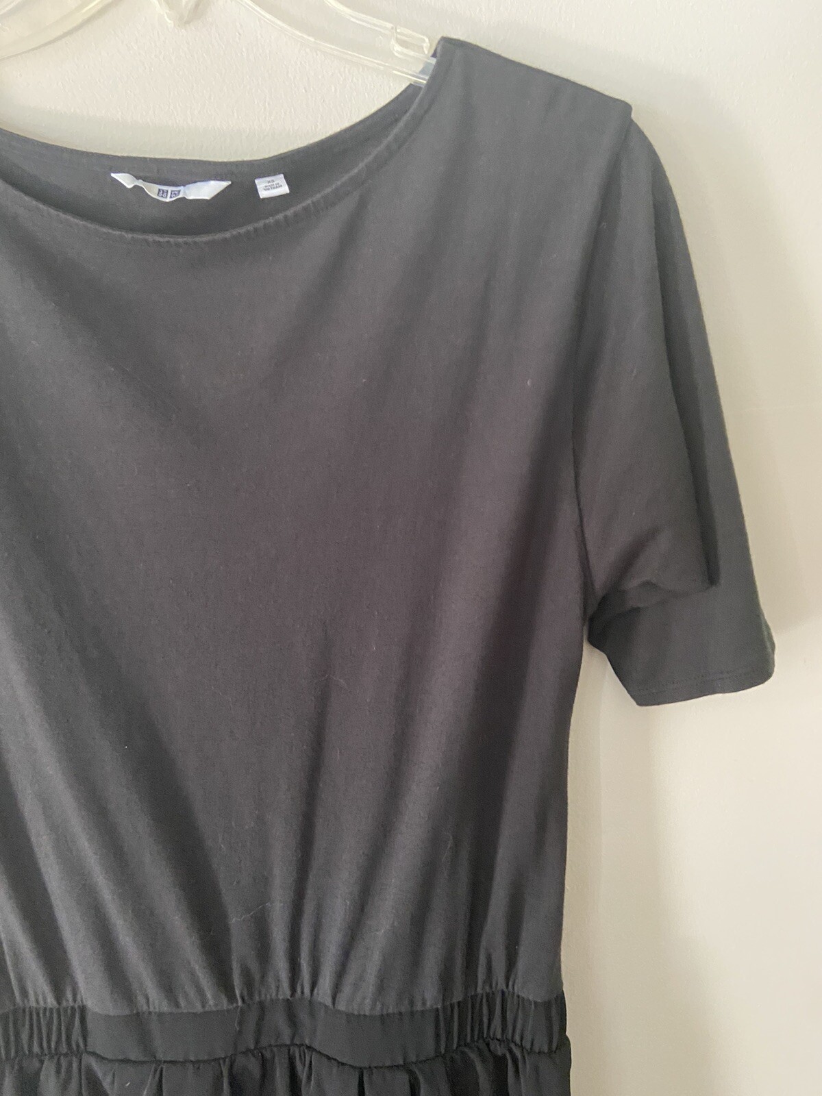 Uniqlo Womens XS T-shirt dress Short Sleeve Casual Short black weekend boho thumbnail 5