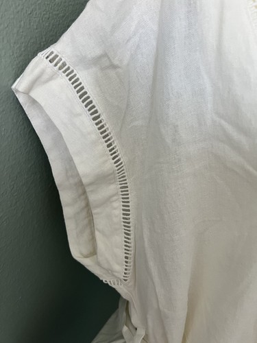 New Zara WHITE Oyster SHIRT LONG MIDI LINEN BELTED LACE INSERT DRESS SIZE L - Picture 10 of 14