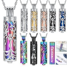 Stainless Steel Cut Out Tree of Life Bar Cylinder Urn Pendant Memory Necklace
