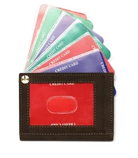 RFID Protected Leather Credit Card Holder Organizer Fan Design - Hunter Brown